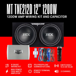 MTX TNE212D 12" 1200W Dual Loaded Subwoofer Box + 1500W Amplifier + Capacitor