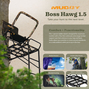 Muddy Boss Hawg 1.5 Deer Hunting 17 Foot Ladderstand Tree Stand w/Lumbar Seat