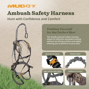 Muddy Ambush Hunting Quick Release Padded Deer Treestand Safety Harness, Camo
