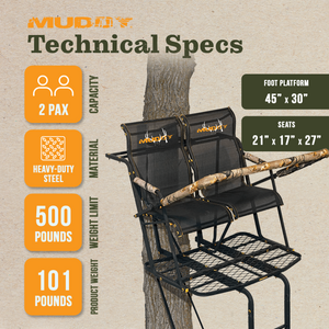 Muddy MLS2800 Rebel 2.5 17 Foot 2 Person Deer Hunting Ladder Tree Stand (2 Pack)