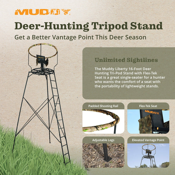 Muddy MTP3000 Liberty 16 Foot High Deer Hunting Tri-Pod Stand with Flex Tek Seat