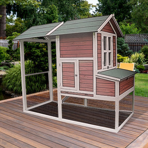 My Backyard Farm Chicken Ranch Coop with PVC Roof and Vent Window, Dark Red