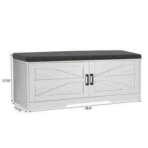 2 Tier Shoe Bench with Padded Seat and Adjustable Shelves - White