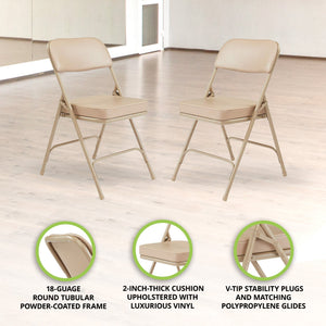 NPS 3200 Series 2" Cusion Vinyl Upholstered Office Folding Chair, Beige, 2 Pack - TRAPSKI