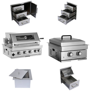Built-In Outdoor Kitchen LPG Gas Grill with Ice Box and BBQ Tool Set - Silver