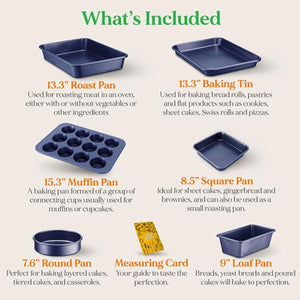NutriChef 6 Piece Non Stick Kitchen Oven Carbon Steel Baking Pans, Blue Diamond