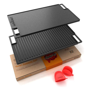 NutriChef 18" Cast Iron Skillet Reversible Grill Plate Stove Top Pan (2 Pack)