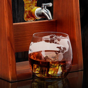 NutriChef Home Bar Glass Barrel Whiskey Carafe Alcohol Decanter Set w/ Glasses