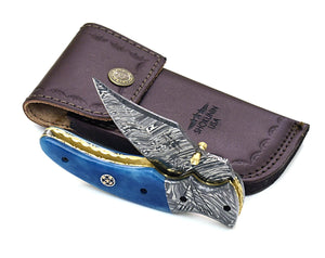Nebula Damascus Pocket Knife with Bone Handle