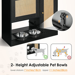 Feeding Station with 2 Lockers and Elevated Bowls - Black