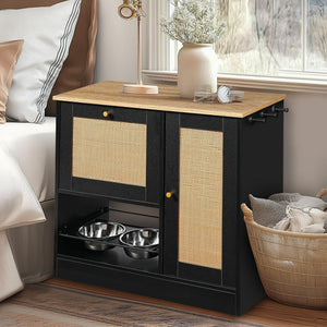 Feeding Station with 2 Lockers and Elevated Bowls - Black
