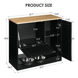 Feeding Station with 2 Lockers and Elevated Bowls - Black