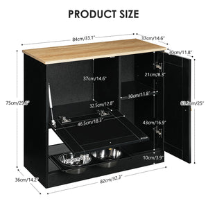 Feeding Station with 2 Lockers and Elevated Bowls - Black