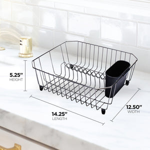 Rubbermaid Home Kitchen Gadget Twin Sink 11 Slot Dish Rack Drainer, Black Chrome