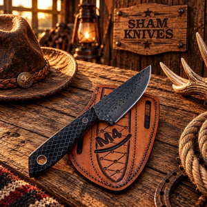 Night Hawk Rasp Steel Field Dressing Knife – Black Micarta & Pancake leather sheath