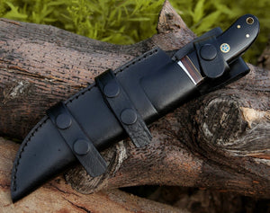 Nimbus Damascus Hutning Knife with Horn & Rose Wood Handle