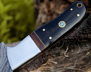 Nimbus Damascus Hutning Knife with Horn & Rose Wood Handle