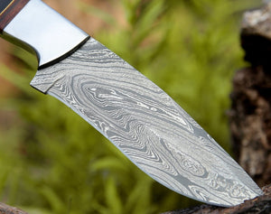 Nimbus Damascus Hutning Knife with Horn & Rose Wood Handle