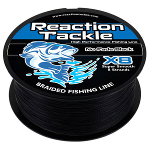 Reaction Tackle X8 Braided Fishing Line - NO FADE Black 8 Strand
