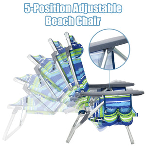 2 Pieces Folding Backpack Beach Chair with Pillow-Pink