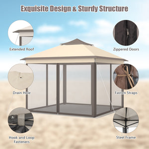 11 x 11 Feet 2-Tier Pop-Up Gazebo Tent Portable Canopy Shelter Carry Bag Mesh