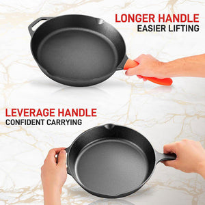 NutriChef 12" Pre Seasoned Nonstick Cast Iron Frying Pan w/ Lid & Handle Cover - TRAPSKI