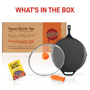 NutriChef 12" Pre Seasoned Nonstick Cast Iron Frying Pan w/ Lid & Handle Cover - TRAPSKI