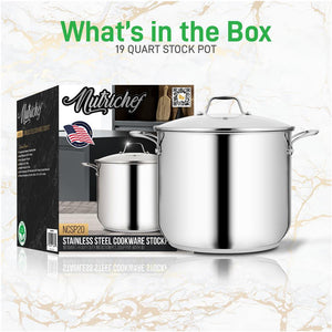 NutriChef Heavy Duty 19 Quart Stainless Steel Soup Stock Pot with Lid (2 Pack)