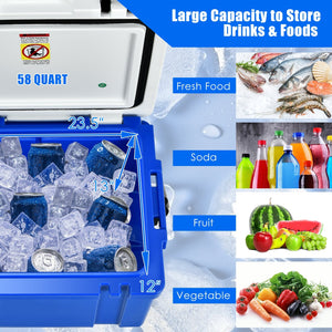 58 Quart Leak-Proof Portable Cooler Ice Box for Camping-Blue