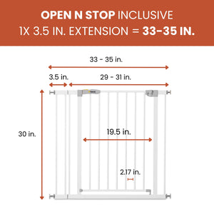 hauck Open N Stop Pressure Mounted Fit Baby Safety Gate w/3.5" Extension, White
