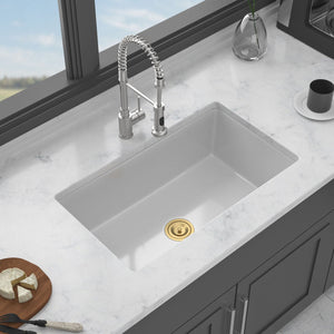 Rectangular Deep Single Bowl Kitchen Sink with Scratch-Resistant Glaze - White