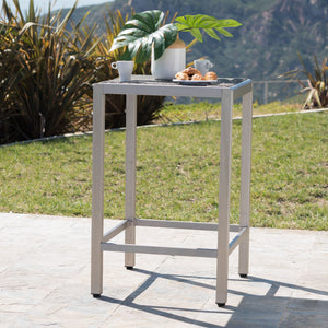 Outdoor 43" Aluminum Bar Table with Rattan Top - Gray / Silver