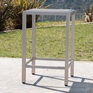Outdoor 43" Aluminum Bar Table with Rattan Top - Gray / Silver