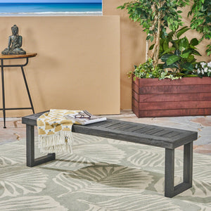 Outdoor Bench with Slat Panel Top and Base - Dark Gray