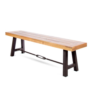 Outdoor Dining Bench with Acacia Seat and Black Metal Frame - Teak / Black