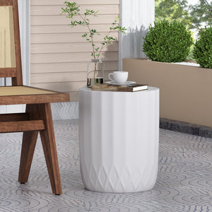 Outdoor End Table with Scallop Edge - Antique White