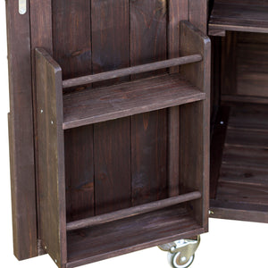 Outdoor Kitchen Island Bar Cart with Stainless Steel Top - Natural Finish