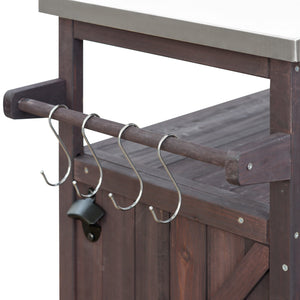 Outdoor Kitchen Island Bar Cart with Stainless Steel Top - Natural Finish