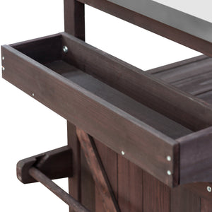 Outdoor Kitchen Island Bar Cart with Stainless Steel Top - Natural Finish