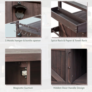 Outdoor Kitchen Island Bar Cart with Stainless Steel Top - Natural Finish