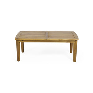 Outdoor Rectangular Coffee Table with Slat Design – Light Brown