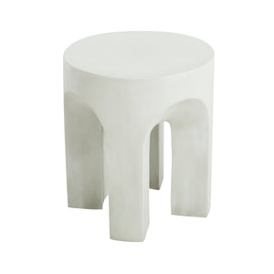 Outdoor Round Top Side Table with Lightweight Concrete Construction - Antique White