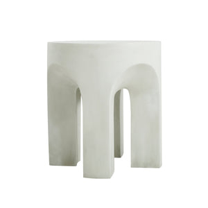 Outdoor Round Top Side Table with Lightweight Concrete Construction - Antique White