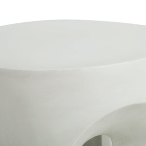 Outdoor Round Top Side Table with Lightweight Concrete Construction - Antique White