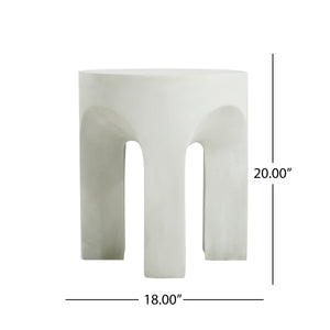 Outdoor Round Top Side Table with Lightweight Concrete Construction - Antique White
