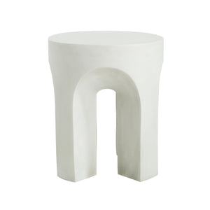 Outdoor Round Top Side Table with Lightweight Concrete Construction - Antique White