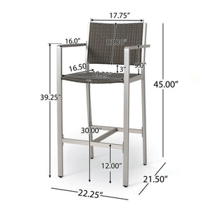 Outdoor Rust Proof Aluminum Barstools with Lightweight Frame - Dark Gray or Pearl Silver
