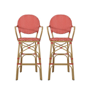 Outdoor Wicker and Aluminum French Barstools, Set of 2 with Rust-Resistant Frame - Natural
