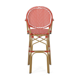 Outdoor Wicker and Aluminum French Barstools, Set of 2 with Rust-Resistant Frame - Natural