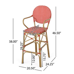 Outdoor Wicker and Aluminum French Barstools, Set of 2 with Rust-Resistant Frame - Natural